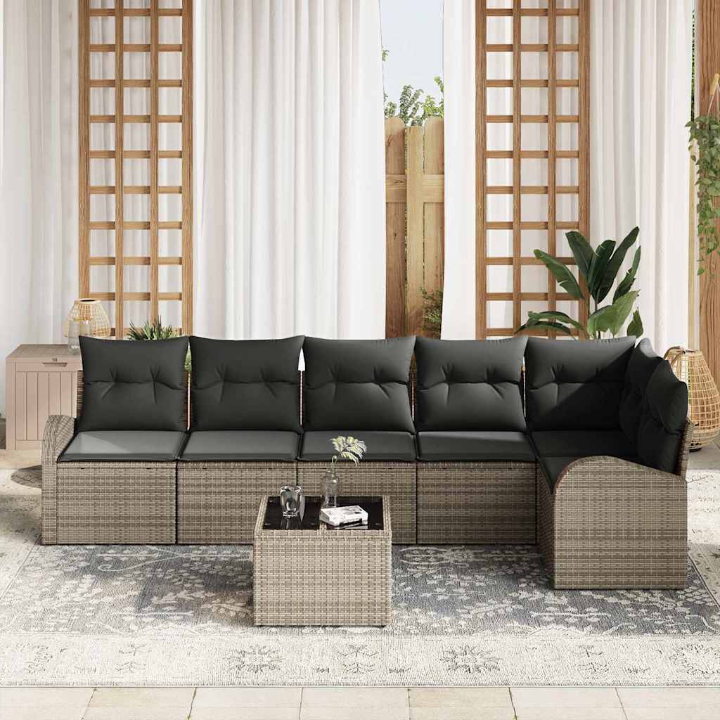 vidaXL Σετ Καναπέ Κήπου με μαξιλάρι 7 pcs Γκρι Πολυ ράταν - Image 3