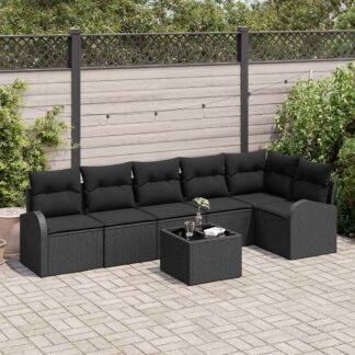 vidaXL Σετ Καναπέ Κήπου με μαξιλάρι 7 pcs Μαύρο Πολυ ράταν