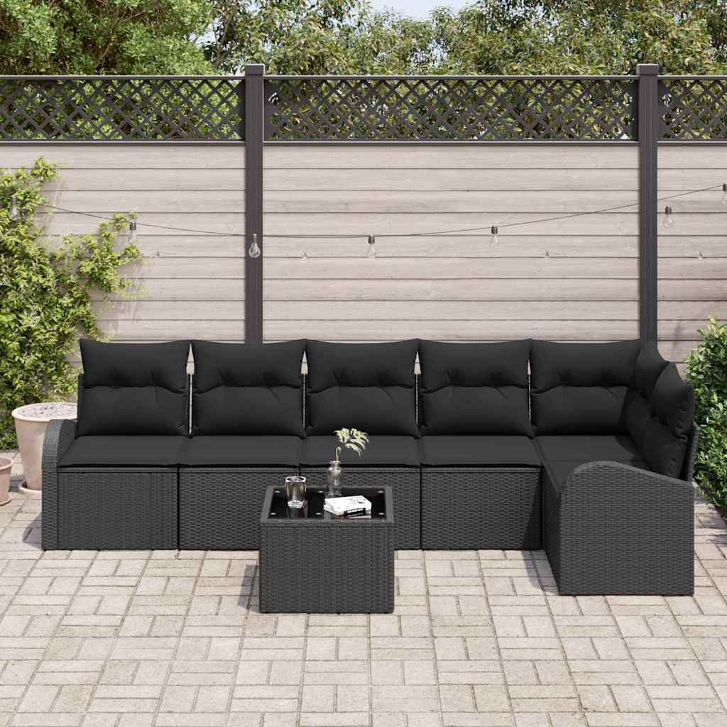 vidaXL Σετ Καναπέ Κήπου με μαξιλάρι 7 pcs Μαύρο Πολυ ράταν - Image 3