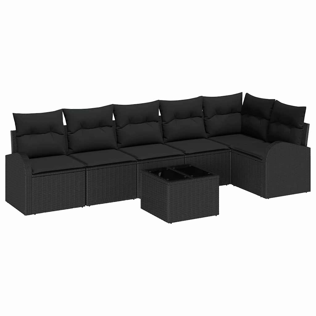 vidaXL Σετ Καναπέ Κήπου με μαξιλάρι 7 pcs Μαύρο Πολυ ράταν - Image 2