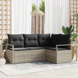 vidaXL Σετ Καναπέ 4 pcs Ανοιχτό γκρι συνθετικό ρατάν