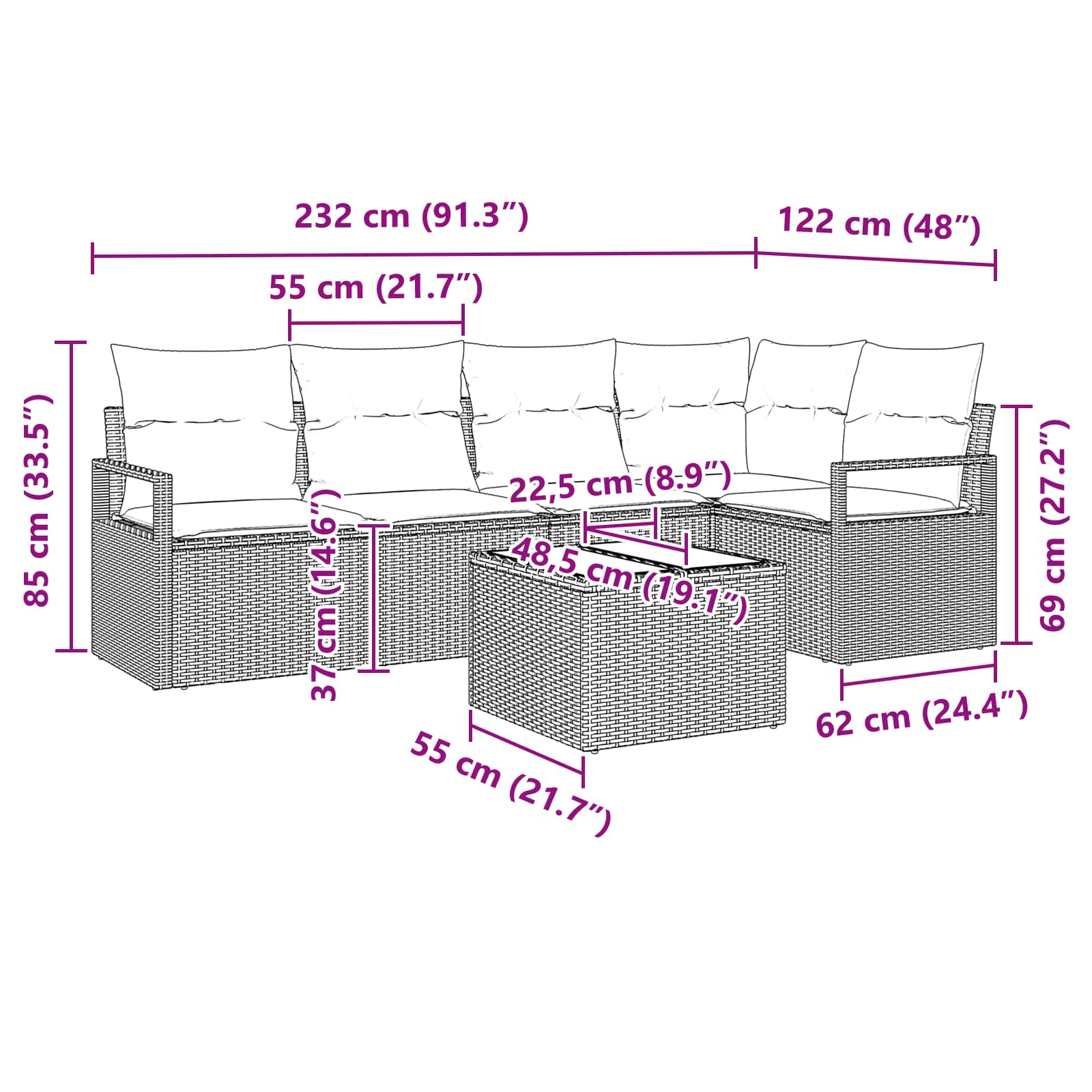 vidaXL Σετ Καναπέ 6 pcs Γκρι συνθετικό ρατάν - Image 5