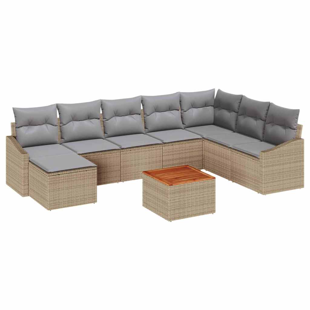 vidaXL Σετ Καναπέ Κήπου 9 τμχ. Μπεζ συνθετικό ρατάν - Image 2