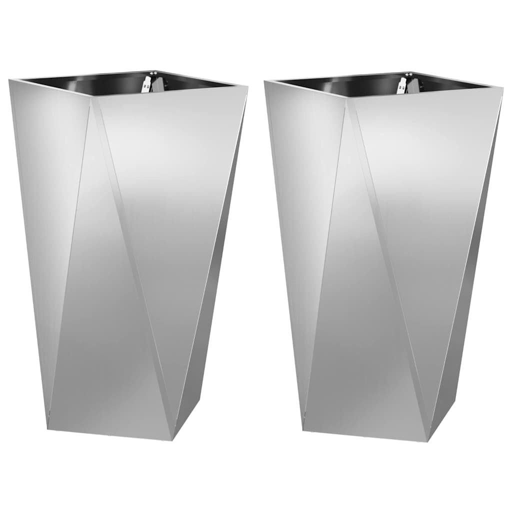 vidaXL Γλάστρα 2 τμχ. Ασημί 40 x 40 x 75 cm Επικαλυμμένος Χάλυβας - Image 2