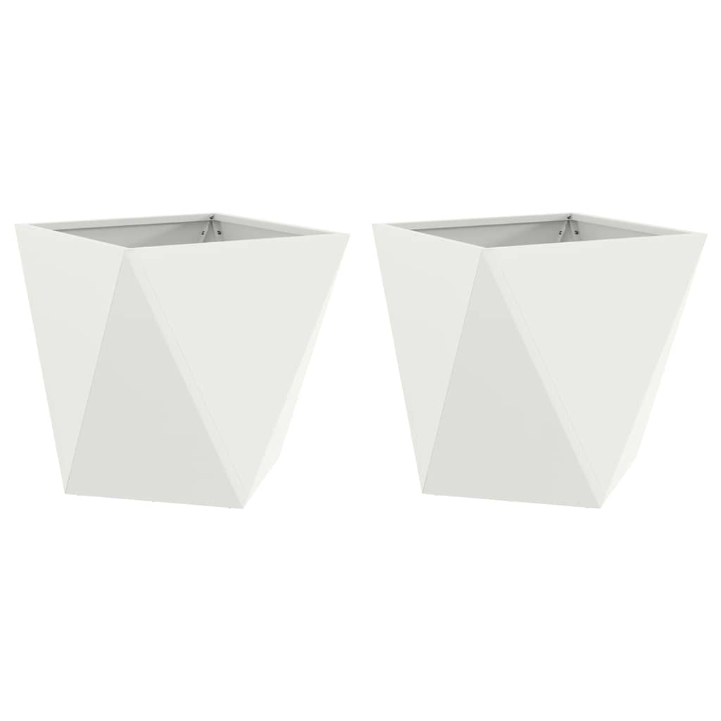 vidaXL Γλάστρα 2 τμχ. Λευκό 40 x 40 x 40 cm Ατσάλι - Image 2