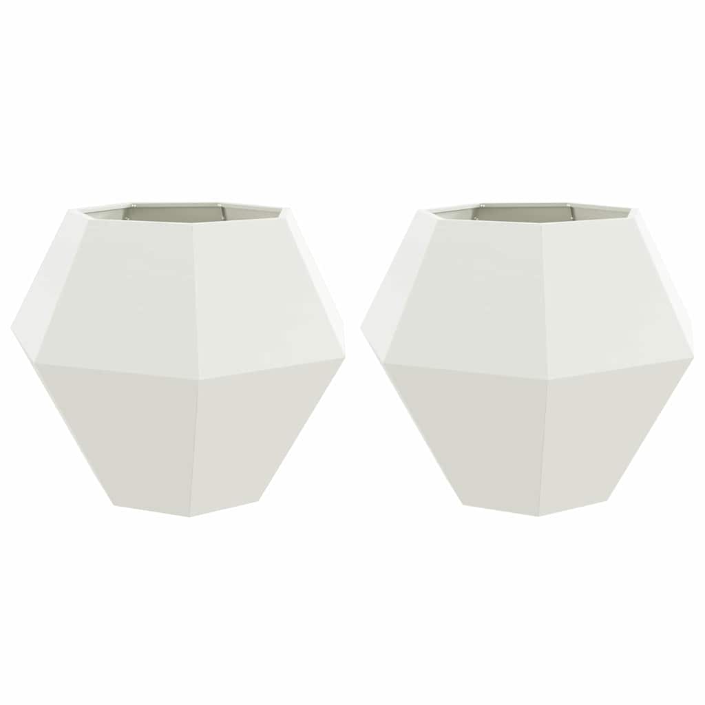vidaXL Γλάστρα 2 τμχ. Λευκό 100 x 100 x 80 εκ Ατσάλι - Image 2