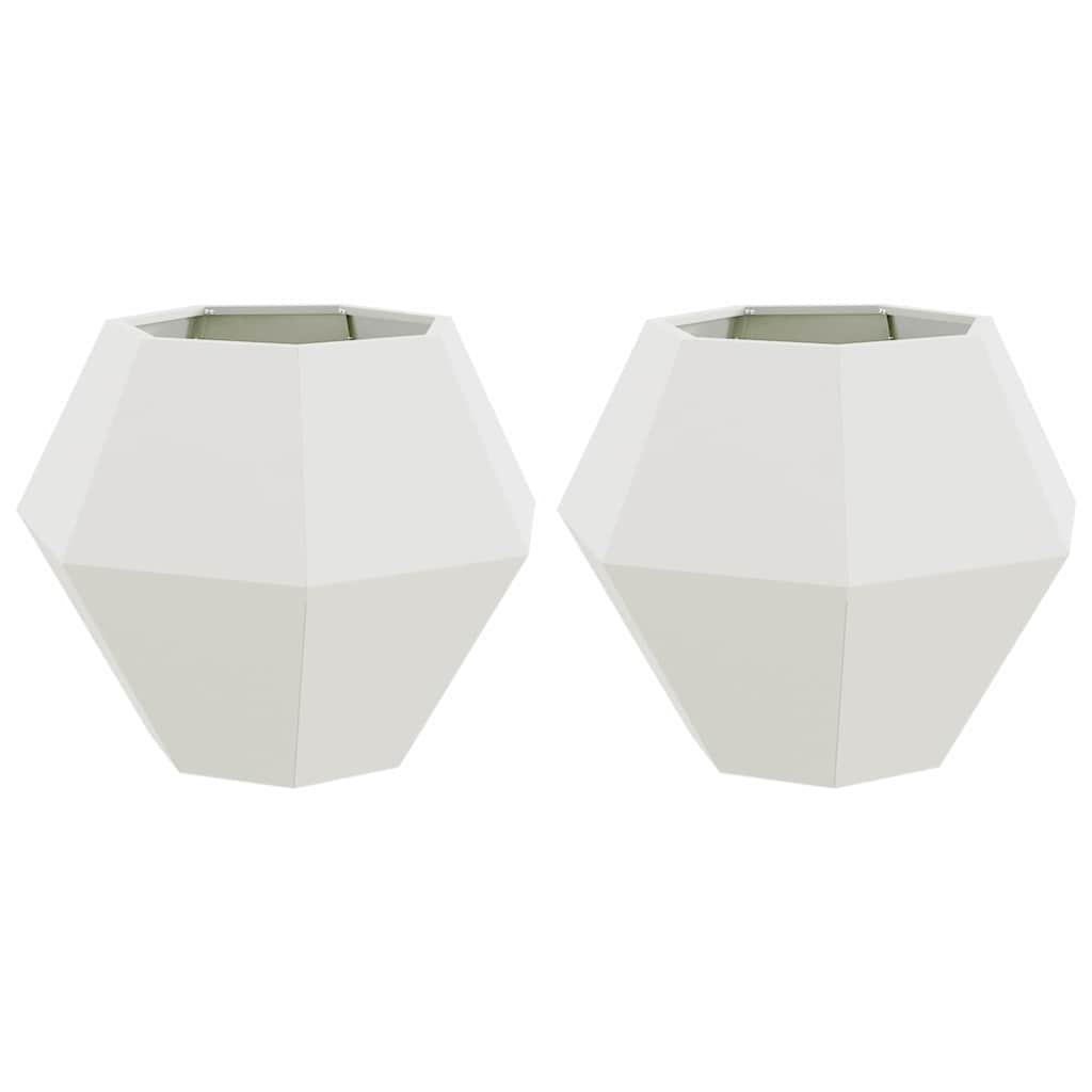 vidaXL Γλάστρα 2 τμχ. Λευκό 75 x 75 x 60 εκ Ατσάλι - Image 2