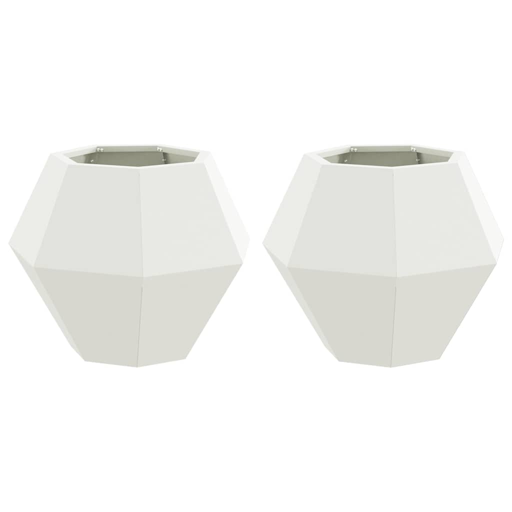 vidaXL Γλάστρα 2 τμχ. Λευκό 50 x 50 x 40 cm Ατσάλι - Image 2