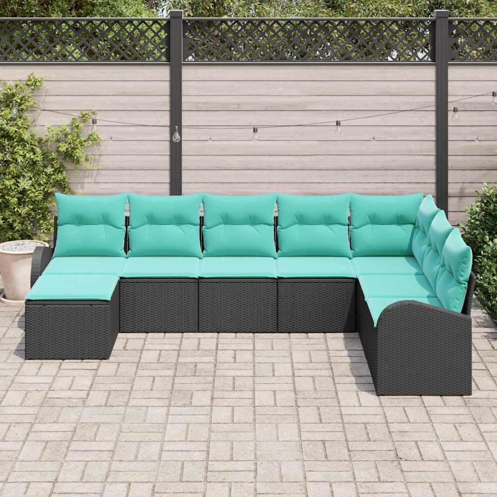 vidaXL Σετ Καναπέ 8 τμχ. Μαύρο και Τυρκουάζ συνθετικό ρατάν - Image 3