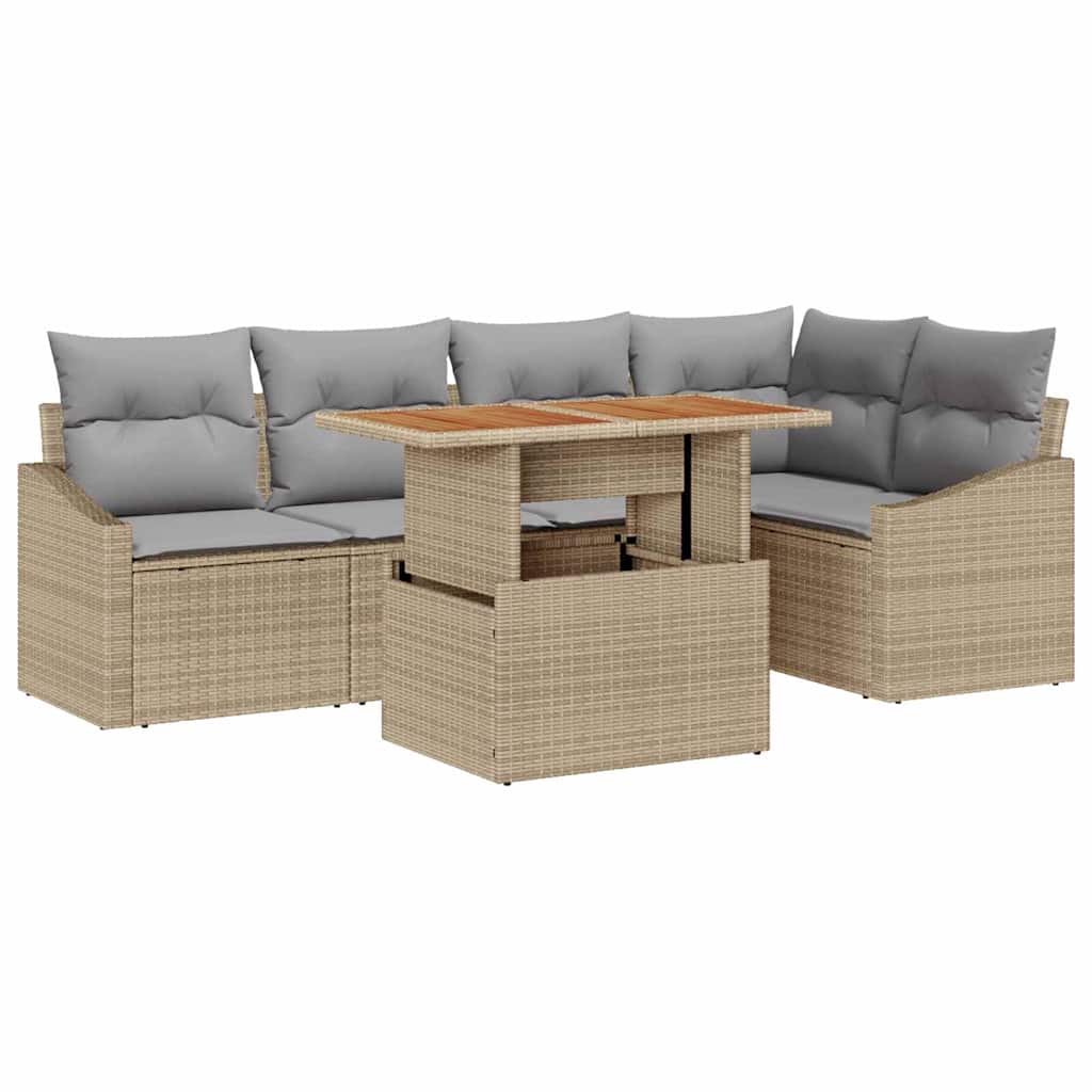 vidaXL Σετ Καναπέ Κήπου 6 τμχ. Μπεζ Πολυ ράταν - Image 2