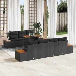 vidaXL Σετ Καναπέ Κήπου 8 τμχ. Μαύρο Πολυ ράταν