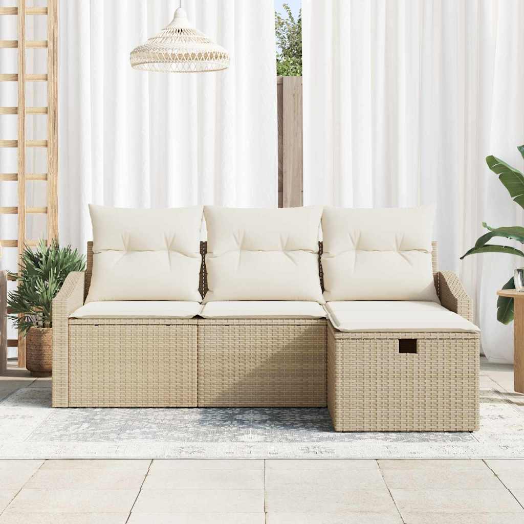 vidaXL Σετ Καναπέ 4 τμχ. Μπεζ συνθετικό ρατάν - Image 3