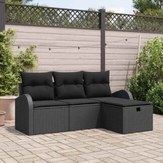 vidaXL Σετ Καναπέ Κήπου 4 τμχ. Μαύρο συνθετικό ρατάν
