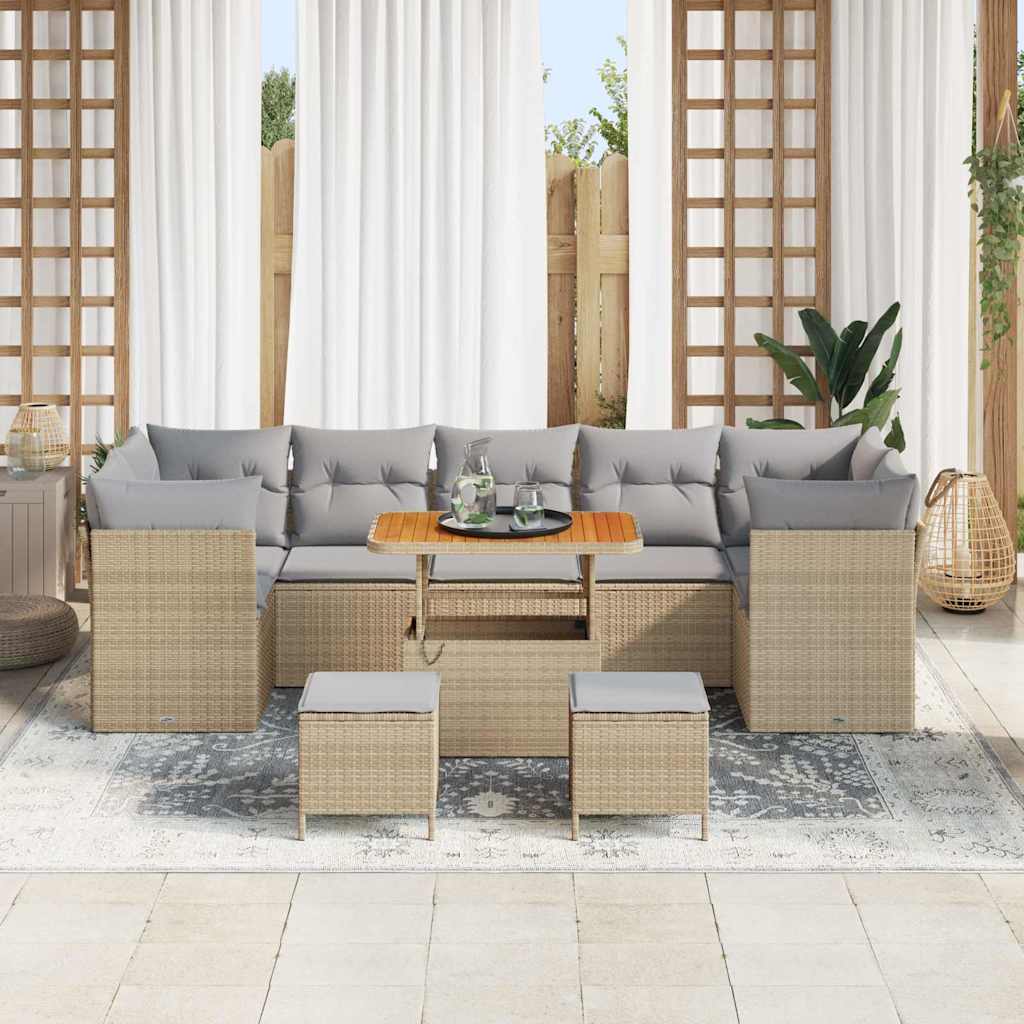 vidaXL Σετ Καναπέ Κήπου 10 pcs Μπεζ συνθετικό ρατάν - Image 3