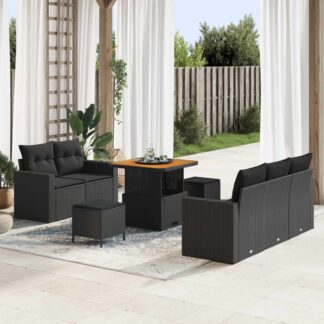 vidaXL Σετ Καναπέ Κήπου με μαξιλάρι 8 pcs Μαύρο συνθετικό ρατάν