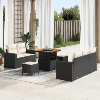 vidaXL Σετ Καναπέ Κήπου με μαξιλάρι 8 pcs Μαύρο συνθετικό ρατάν