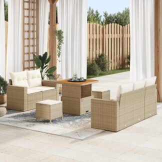vidaXL Σετ Καναπέ Κήπου με μαξιλάρι 8 pcs Μπεζ συνθετικό ρατάν