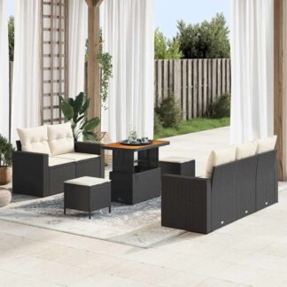 vidaXL Σετ Καναπέ Κήπου με μαξιλάρι 8 pcs Μαύρο συνθετικό ρατάν