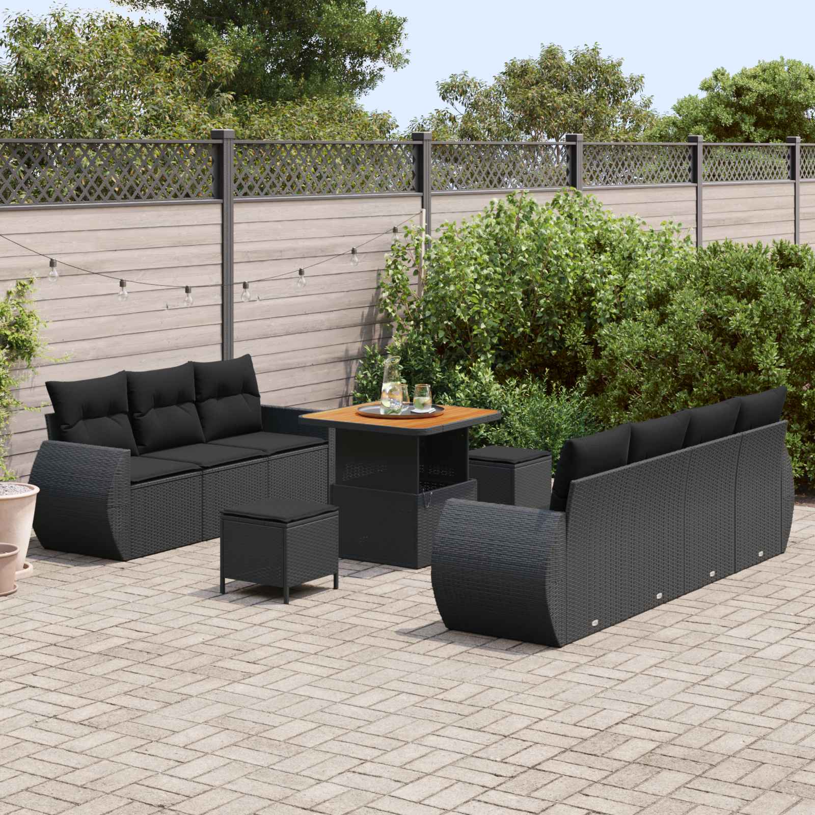 vidaXL Σετ Καναπέ Κήπου με μαξιλάρι 10 pcs Μαύρο συνθετικό ρατάν - Image 3