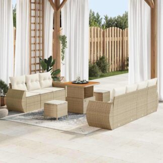vidaXL Σετ Καναπέ Κήπου με μαξιλάρι 10 pcs Μπεζ συνθετικό ρατάν