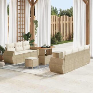 vidaXL Σετ Καναπέ Κήπου με μαξιλάρι 10 pcs Μπεζ συνθετικό ρατάν