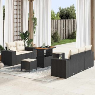 vidaXL Σετ Καναπέ Κήπου 8 pcs Μαύρο συνθετικό ρατάν