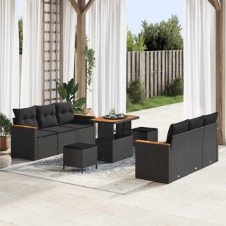 vidaXL Σετ Καναπέ Κήπου 9 pcs Μαύρο συνθετικό ρατάν