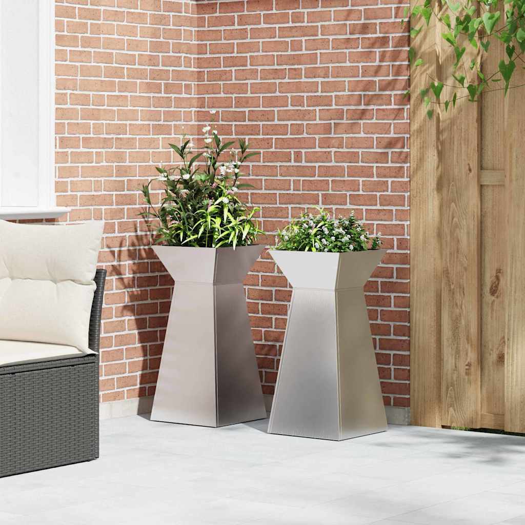 vidaXL Γλάστρα Πυλώνας 2 τμχ. Ασημί 35 x 35 x 73 εκ. Ανοξείδωτο Ατσάλι - Image 4
