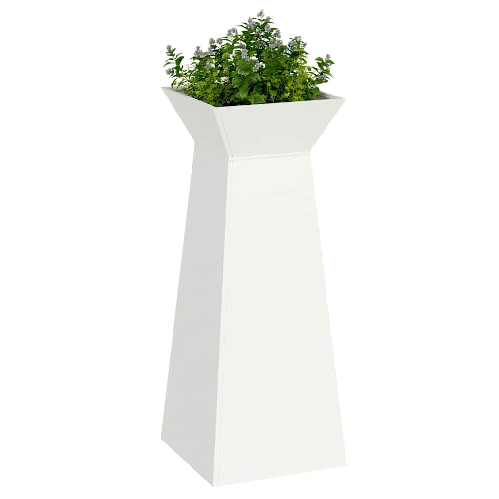 vidaXL Γλάστρα Πυλώνας Λευκό 40 x 40 x 100 cm Ψυχρής έλασης χάλυβας - Image 3