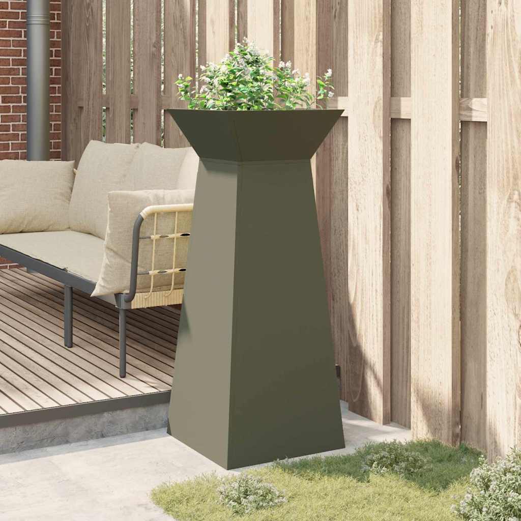 vidaXL Γλάστρα Πυλώνας Λαδί 40 x 40 x 100 cm Ψυχρής έλασης χάλυβας - Image 4