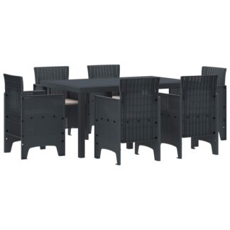 vidaXL Σέτ φαγητού για κήπο 7 τμχ. Ανθρακί Rattan Polt