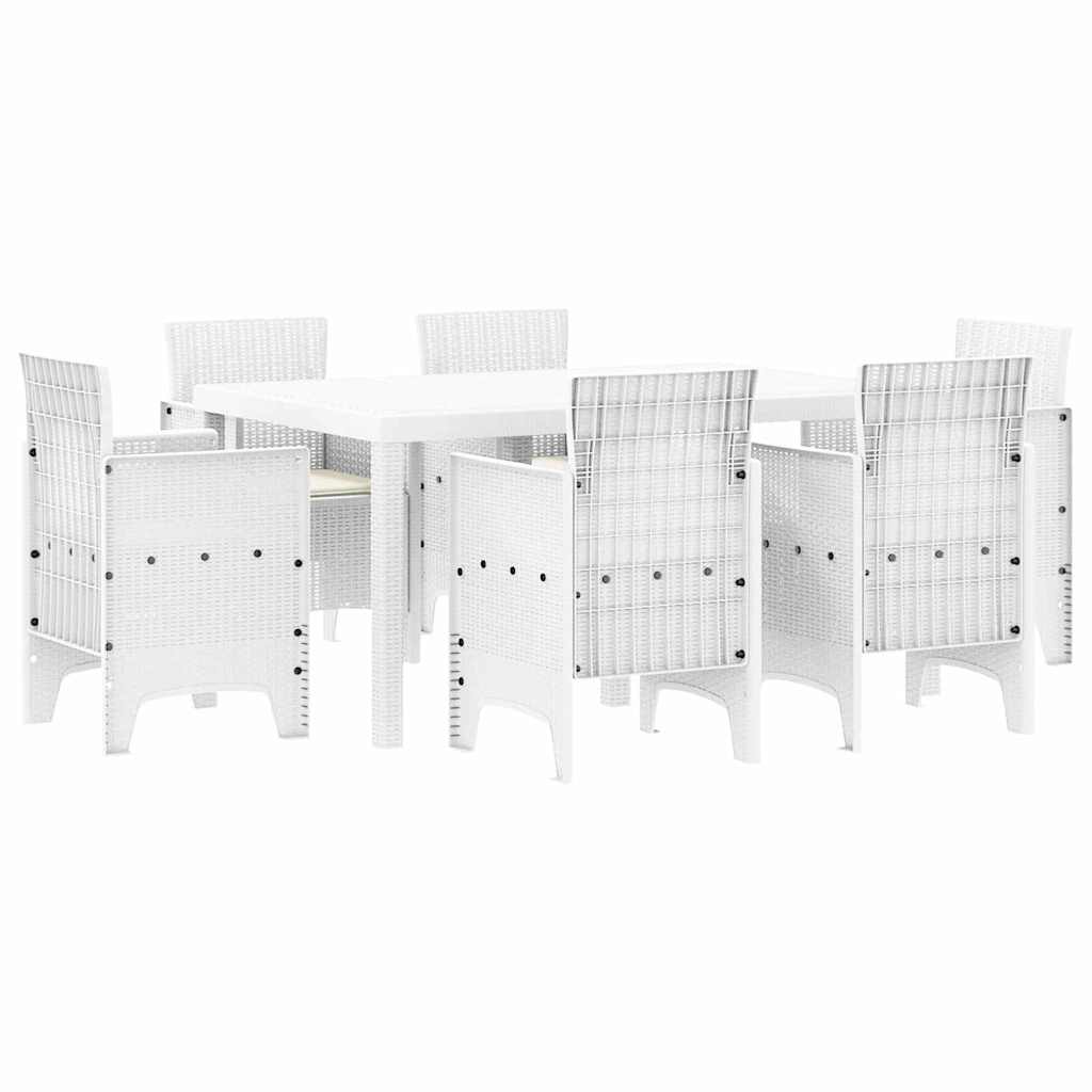 vidaXL Σέτ φαγητού για κήπο 7 τμχ. Λευκό Rattan Polt - Image 2