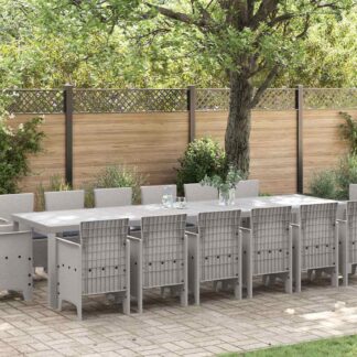vidaXL Σέτ φαγητού για κήπο 15 τμχ. Ανοιχτό γκρι Rattan Polt
