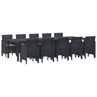 vidaXL Σέτ φαγητού για κήπο 11 τμχ. Ανθρακί Πολυ ράταν