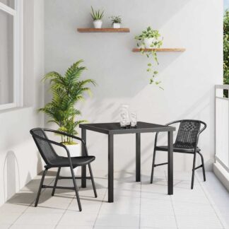 vidaXL Σέτ φαγητού για κήπο 3 τμχ. Μαύρο Χάλυβας με επίστρωση πούδρας