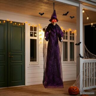 vidaXL Κρεμαστή μάγισσα Halloween που μιλάει Μοβ 216 x 125 εκ