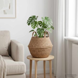 vidaXL Γλάστρα με Χερούλια Φυσικό Ø 32 x 32 cm 100% Θαλασσόχορτο