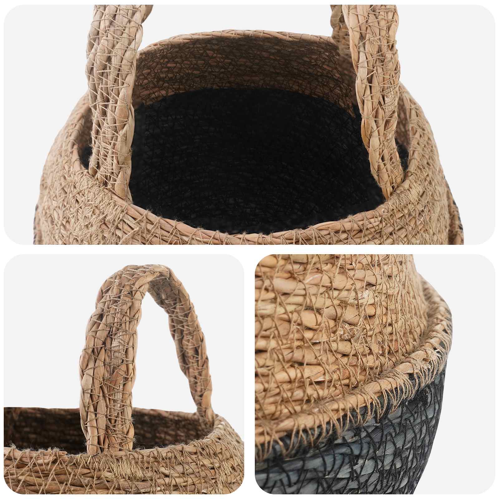 vidaXL Γλάστρα με Χερούλια Μαύρο Ø 22 x 20 cm 100% Θαλασσόχορτο - Image 4