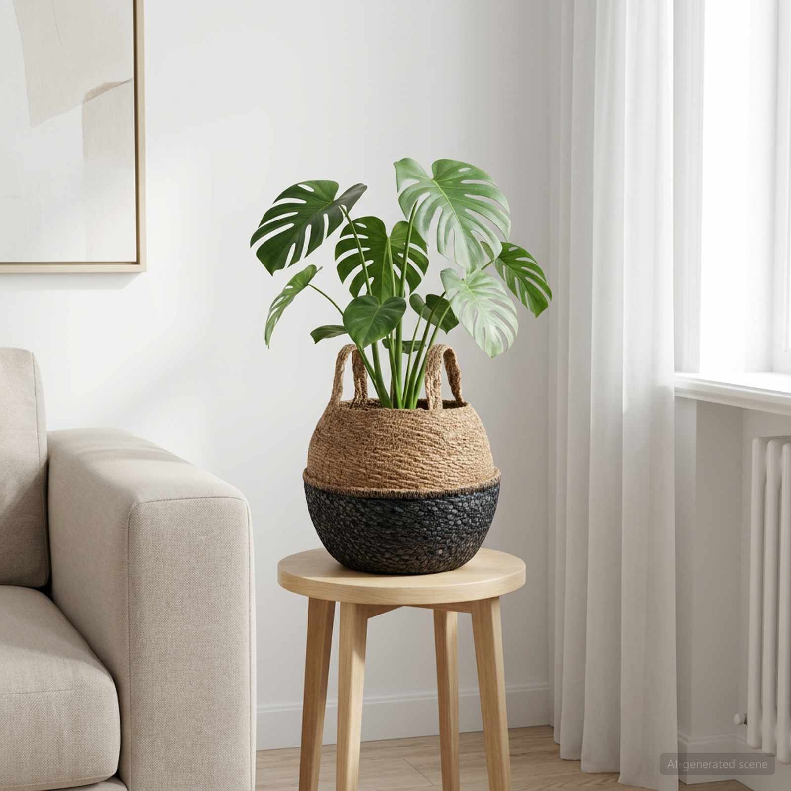 vidaXL Γλάστρα με Χερούλια Μαύρο Ø 22 x 20 cm 100% Θαλασσόχορτο