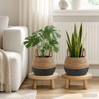 vidaXL Γλάστρα με Χερούλια 2 τμχ. Μαύρο Ø 22 x 20 cm 100% Θαλασσόχορτο