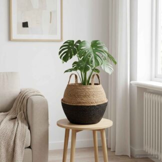 vidaXL Γλάστρα με Χερούλια Μαύρο Ø 32 x 32 cm 100% Θαλασσόχορτο