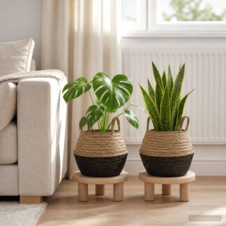vidaXL Γλάστρα με Χερούλια 2 τμχ. Μαύρο Ø 32 x 32 cm 100% Θαλασσόχορτο