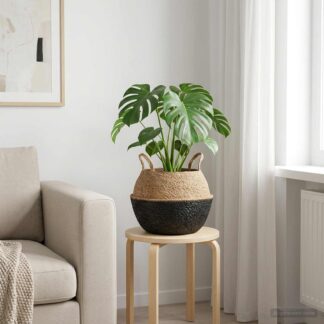 vidaXL Γλάστρα με Χερούλια Μαύρο Ø 45 x 36 cm 100% Θαλασσόχορτο