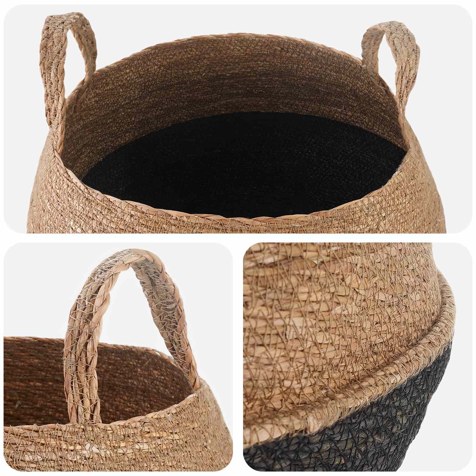 vidaXL Γλάστρα με Χερούλια 2 τμχ. Μαύρο Ø 45 x 36 cm 100% Θαλασσόχορτο - Image 4