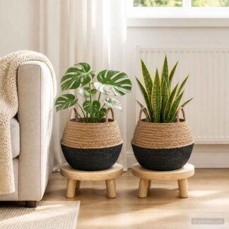 vidaXL Γλάστρα με Χερούλια 2 τμχ. Μαύρο Ø 45 x 36 cm 100% Θαλασσόχορτο