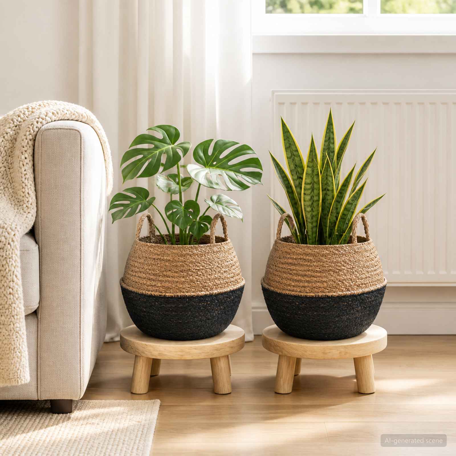 vidaXL Γλάστρα με Χερούλια 2 τμχ. Μαύρο Ø 45 x 36 cm 100% Θαλασσόχορτο