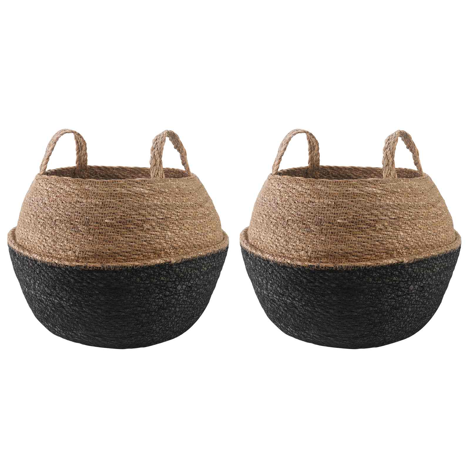 vidaXL Γλάστρα με Χερούλια 2 τμχ. Μαύρο Ø 45 x 36 cm 100% Θαλασσόχορτο - Image 2