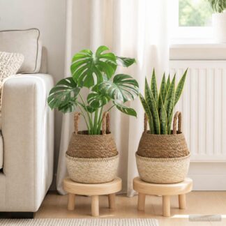 vidaXL Γλάστρα με Χερούλια 2 τμχ. Λευκό Ø 22 x 20 cm 100% Θαλασσόχορτο
