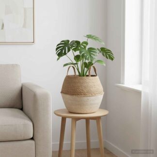 vidaXL Γλάστρα με Χερούλια Λευκό Ø 32 x 32 cm 100% Θαλασσόχορτο