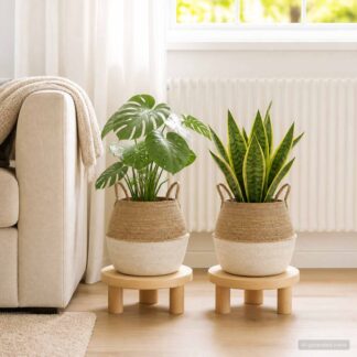 vidaXL Γλάστρα με Χερούλια 2 τμχ. Λευκό Ø 32 x 32 cm 100% Θαλασσόχορτο